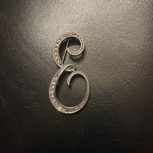 Sparkling Silver Tone Letter “E” brooch with rhinestones